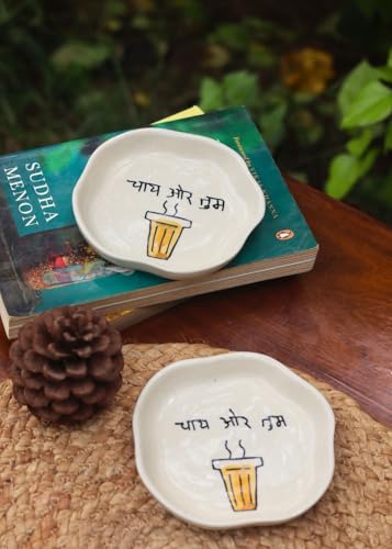 Image of WEAVING HOMES Chai or Tum Handmade Ceramic Dessert Plates, Size: 11 cm Microwave & Dishwahsher Safe (Set of 1)