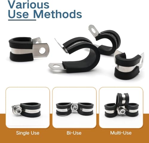 مشبك كيبل 1/2 انش من تزويق، 25 قطعة من مشابك اسلاك الستانلس ستيل 304، مشابك خرطوم معدنية مطاطية لمشابك خط الاسلاك والانابيب ودعامة الخرطوم وحامل الانابيب