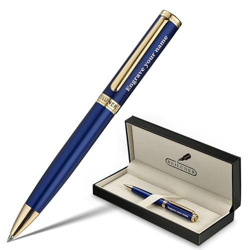 BEILUNER Luxury Personalized Gel Pen with 24K Gold Finish, Blue