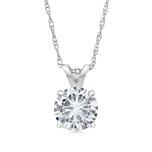 14K White Gold Created Moissanite from Charles & Colvard Solitaire Pendant Necklace For Women (0.50 Cttw, Round 5MM Forever Brilliant with 18 Inch Chain)