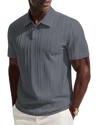 PJ PAUL JONES Polo de golf extensible à manches courtes pour homme, gris foncé, XXL