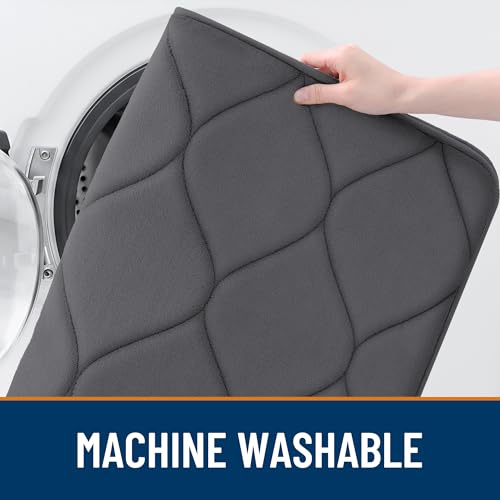 Image of Smiry Memory Foam Bath Mat 24x16, Ultra Soft Absorbent Bathroom Rugs | Dark Grey, Plush Quick Dry and Machine Washable Cushion Bath Mats for Bathroom, Shower, Tub & Home Decor