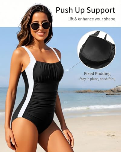 Image of Aqua Eve One Piece Bathing Suit for Women Tummy Control Swimsuit Slimming Vintage Swimwear