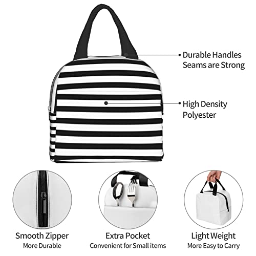 Uyeugv Insulated Black And White Lunch Bag Box For Kids Teen Girls Boys Women, Reusable Cool Cute Stripe Lunch Bags For School Work Picnic Travel #TOP4