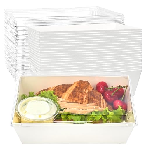 Ocmoiy Paper Charcuterie Boxes with Clear Lids, 8x6 Inches, 20 Pack, White