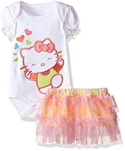 Hello Kitty Baby Girls' Bodysuit, Tutu Skirt and Bib with Gradient RainPrint