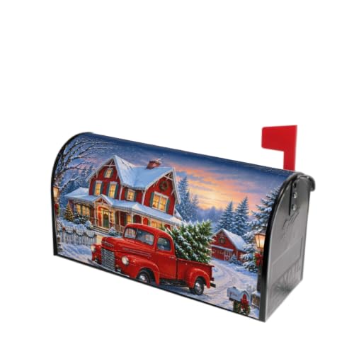 Image of 25.5x21 Inch Christmas Red Truck Mailbox Cover Magnetic