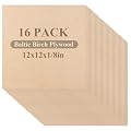 16 Pcs Baltic Birch Plywood 1/8" Plywood Sheets 12" x 12" Inch 3mm Thick Birch Unfinished Wood for Arts and Crafts, DIY Projects, Drawing, Painting, Laser, Wood Engraving