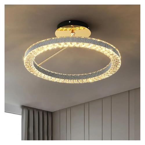 Lustre de luxe moderne en cristal anneau dimmable salon LED