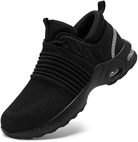 LARNMERN Steel Toe Sneakers for Women Slip On Safety Toe Shoes Air Cushion Lightweight Work Shoes Softer Cuff Comfortable Breathable (5, Black)