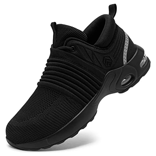 Larnmern Steel Toe Shoes For Women Slip On Safety Toe Sneakers Air Cushion Lightweight Work Shoes Softer Cuff Comfortable Breathable (6.5, Black) #TOP12
