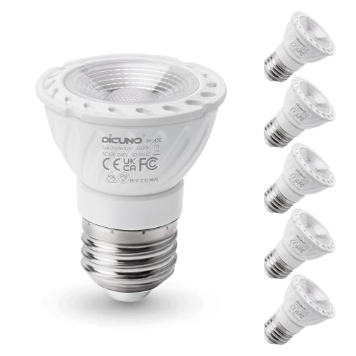 DiCUNO ProOE PAR16 LED Bulb 5W, 50W Halogen Equivalent, 3000K Warm White High CRI 98, 100-240V E26 Base Light Bulb 400 Lumens Non-Dimmable Spotlight, 60 Degree Beam Angle, 6 Packs