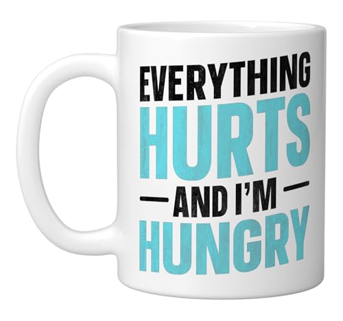 Taza de cerámica Everything Hurts And I'm Hungry blanco 11 oz miniatura 1