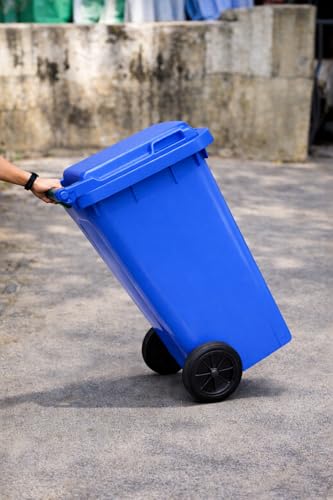Image of Prima Plastic Manual-Lift Garbage Waste Dustbin with Wheels 120 Ltr Blue