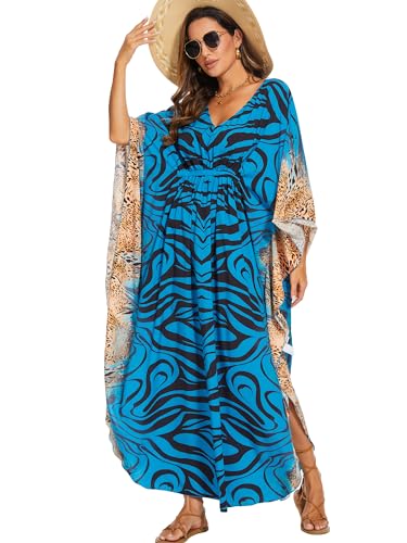 Image of Moss Rose Kaftan Dresses for Women V Neck Summer Swimsuit Cover up Caftan Maxi Beach Dresses