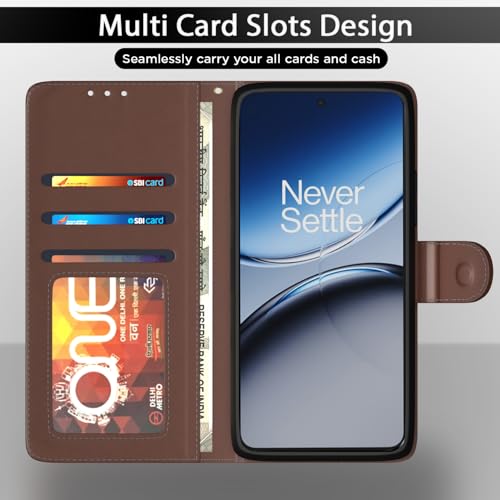 Image of Amazon Basics Flip Cover for OnePlus Nord CE 5 5G | Leather Finish | Wallet Stand and Shock Proof | Complete Protection Flip Case (Tan)