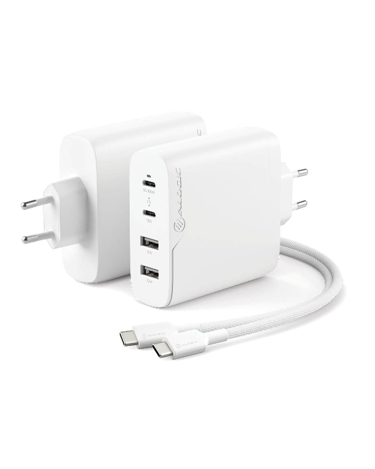 ALOGIC da 100 W con GaN Fast Tech, Caricatore da muro USB C Caricabatterie PD a 4 porte, 2 USB-C, 2 USB-A,allocazione dinamica della potenza, caricatore 3.0 con erogazione di potenza