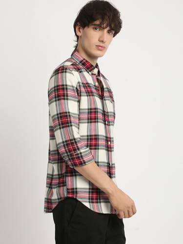 Image of Men's Multicolored Checked Slim Fit Cotton Casual Shirt