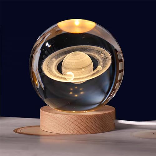 La Mejor Lista de Lámparas decoradas los preferidos por los clientes. 50 Lámpara Saturno de Cristal 3D, Bola de Cristal Saturno, Enchufe USB, Base de Madera, el Mejor Regalo para Decorar habitaciones, cumpleaños, Navidad