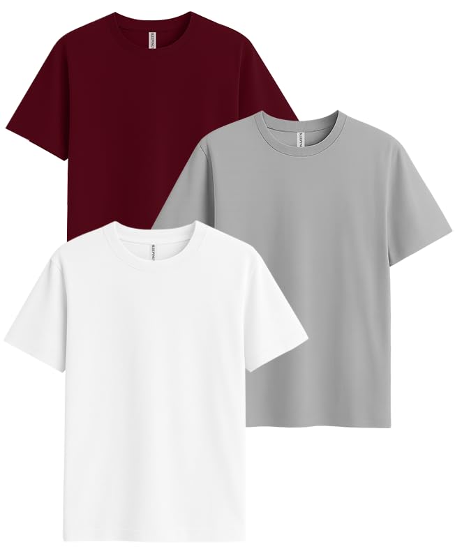 Image of Sleepynuts Women's S to 3XL Premium Half Sleeve Round Neck Plain Combed Cotton Tshirt Pack of 3 Loose Fit T-Shirts Combo