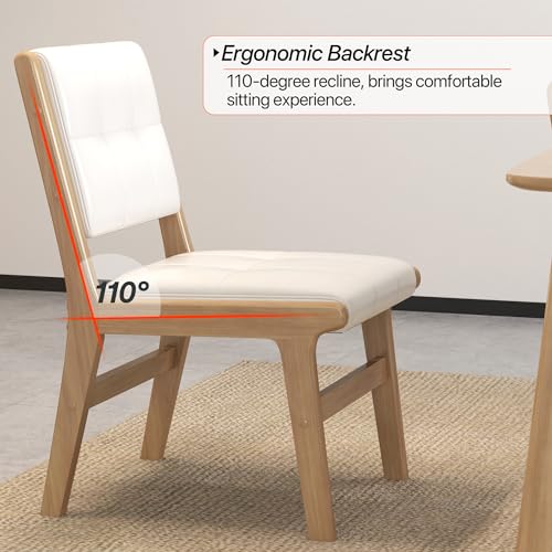 Image of KCC Modern PU Leather Dining Chairs Set of 2, Upholstered Kitchen Chairs with Solid Wood Legs and Comfortable Seat for Dining Room Lounge Bedroom(White)