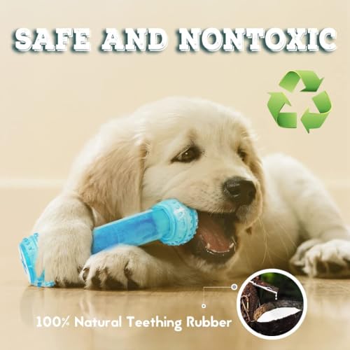 Image of Puppy Chew Toys for Teething Puppies, Cooling Dog Toys Natural Teething Rubber, 2 Pack Freezable Teething Toys, Cleaning Teeth and Protects Oral Health Both Small Dogs & Medium Dog Suitable