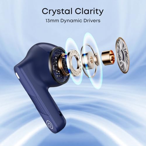 Image of pTron Bassbuds Fury in-Ear TWS Earbuds with 13mm Drivers, 50Hrs Playtime, AI-ENC Clear Calls, Bluetooth V5.4 Wireless Headphones, Voice Assistant, Type C Charging & IPX5 Water Resistant (Royal)