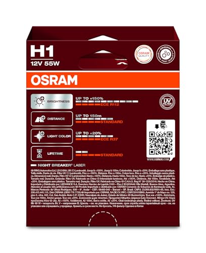 Image of H1: Osram 64150NL-2HB Night Breaker Laser Halogen Bulbs | Eco Pack | Pack of 2