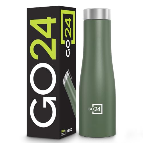 Image of Go24 pexpo Monaco 1000 ISI Certified Stainless Steel Sports /Fridge Water Bottle with Steel Cap, 970ml, Military Green | BPA Free | Water Bottle for Office, Gym, School, Yoga, Trekking, Adults&Kids