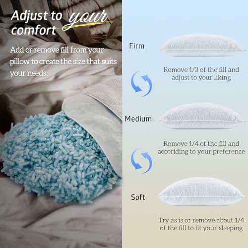Image of BETU Cooling Pillows Standard Size Set of 4, Shredded Memory Foam Bed Pillows, Adjustable Firm Support Cool Pillow for Neck Pain and Side Sleeping, White