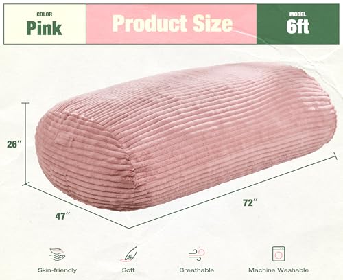 Image of Hobestluk 6FT Bean Bag Chairs Adult Bean Bag with Portable Handle Comfy Large Bean Bag Lounge Chair with Removable Cover for Living Room Bedroom (Stripe Pink, 6FT)