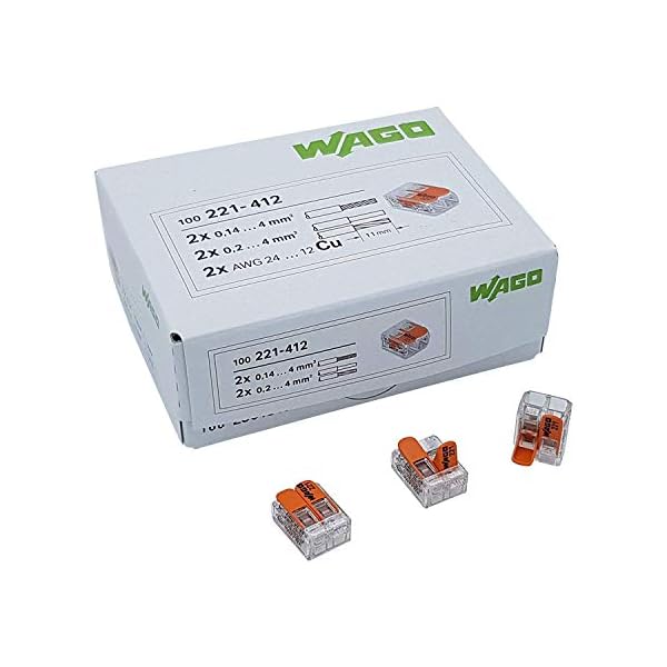 WAGO 50 Stück 221-412 Verbindungsklemme, 2-adrig, mit Hebel, 0,2-4qmm kleine Form, transparent – Bild 3