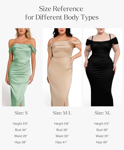 Image of Popilush Wedding Guest Dresses for Women Off Shoulder Shapewear Maxi | Multi-Way Wear, Built in Bra, Light Tummy Control, Ruched Satin Formal Cocktail Evening Bridesmaid Dress