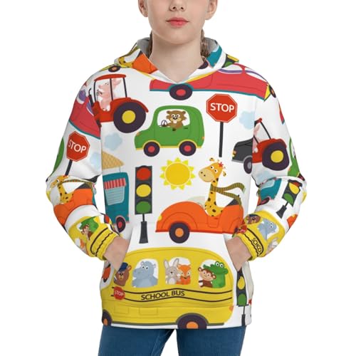 Transports with Animals Kid Hoodies Boys Sweatshirts Girls Pullover with Pocket