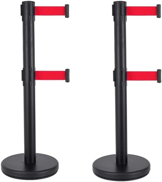 JLFSDB Pack Of 2 Queue Belt Barrier Posts Stands 2M Belt Rope Stanchion Post Crowd Control Barrier Queue Line For Museum Airport And Bank(Color:Black)