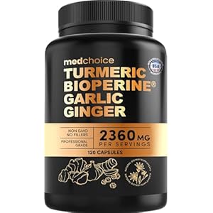4-in-1 Turmeric and Garlic Supplements with Bioperine 2360 mg Turmeric Ginger Root Capsules with Garlic for Joint, Digestion & Immune Support (120 ct)