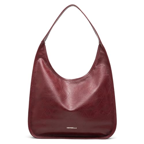 Image of NEWBELLA Hobo Purse, PU Leather Shoulder Bag, Tote Handbag for Work and Travel (Burgundy)