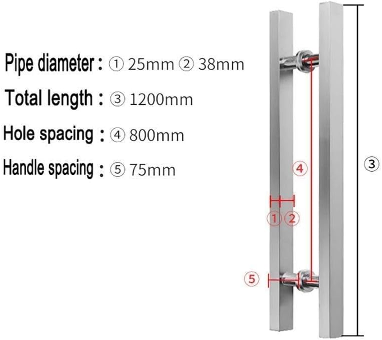 Silver Brushed Stainless Steel Square Tube Commercial Push-Pull Door Handle/Glass Door Handle/Barn Door Pull Handle - 6 Sizes(1200 * 800mm)