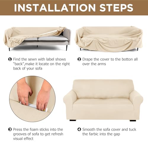 Peryiter 2 Pcs Couch and Loveseat Sofa Covers,Cream,Milk Silk by Peryiter - Used condition - Image 3