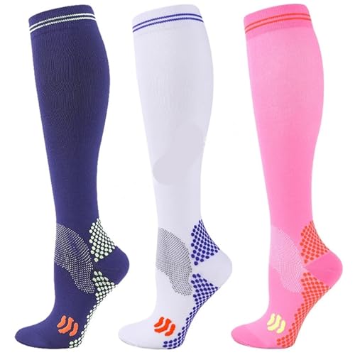YGSGJSP Calcetines compresión para Hombre 3 Pares De Calcetines De Compresión For Venas Varicosas, Calcetines For Hombres Y Mujeres For Correr, Ciclismo, Fútbol, ​​Medias De Fútbol(3MIX-156-16,S-M)