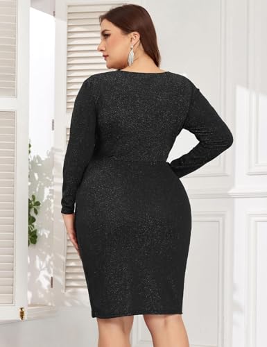 Image of ZOMVA Plus Size 0X-4X Sparkly Glitter Ruched Bodycon Mini Dress Sparkle Sequin Wrap Ruffle Sleeve Dress Cocktail Party Formal