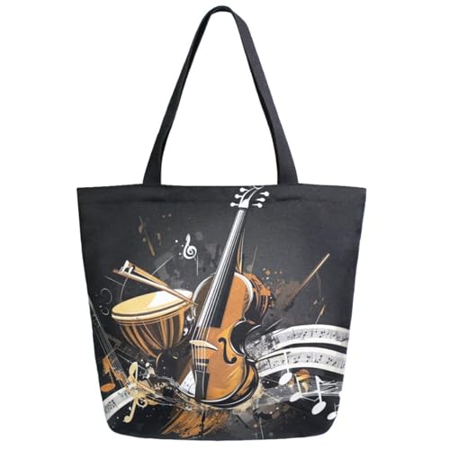 ZzWwR Fashion Musical Instrument Notes Extra Large Canvas Gym Shoulder Tote, Reusable Daily Durable Top Handle Bag for Mens Womens Yoga Weekender Picnic Beach Travel Market Shopping
