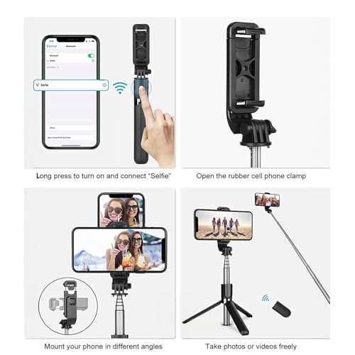 Image of BESTOR Selfie Stick Tripod with Wireless Remote, Extendable 3-in-1 Bluetooth Stand for Vlogging, Photography, Reels & Video Calls, Compact & Portable (Black)