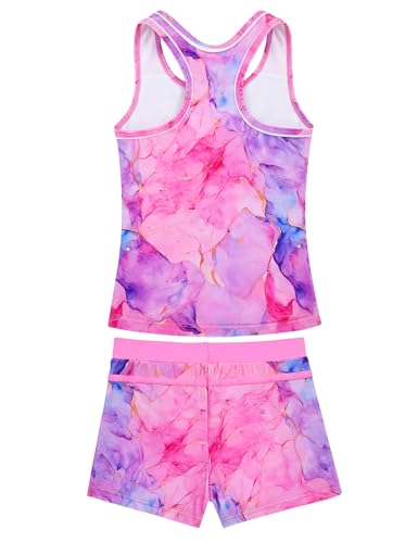 Image of Girls Swimsuits 2 Piece Summer Boyshort Bathing Suit Rash Guard Swimwear for Kids Child Beach with Sun Protection
