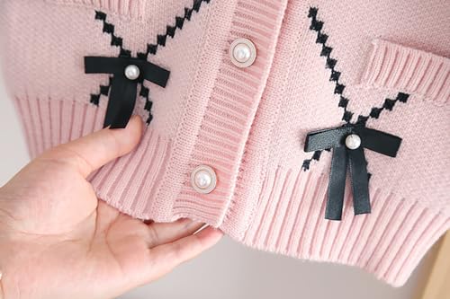 Image of Toddler Girls Cardigan Sweater Button Knit Sweater Kids Bowknot Size 2-7T