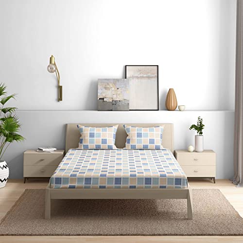 Image of Wakefit Wakefit Checkers 100% Cotton 200 TC Flat Bedsheet with 2 Pillow Cover