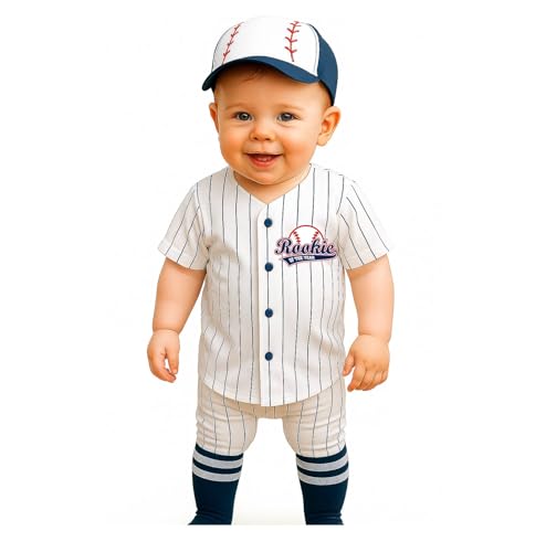 Personalized Rookie Of The Year First Birthday Baseball Uniform Navy Blue Pinstriped Jersey Pants Outfit Set
