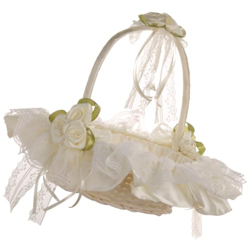 Abaodam Cesta de Flores Ligera y Fácil de Llevar para Boda Beige de Tejido y Encaje Adecuado para Novia y en Fiestas de Boda