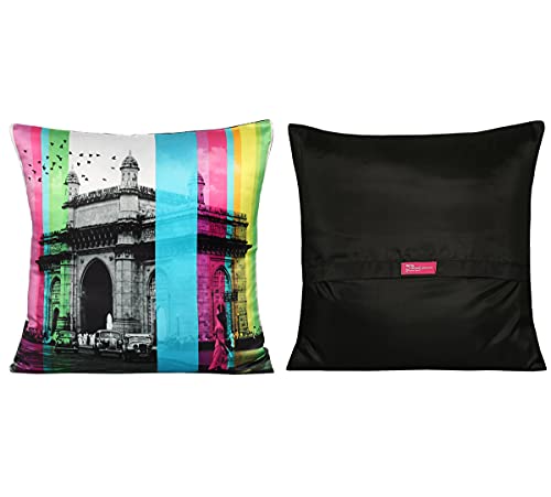 Image of India Circus by Krsnaa Mehta Incredible Pop India Multicolor Satin Blend Cushion Pillow Covers Set of 5 (16 x 16 Inches)