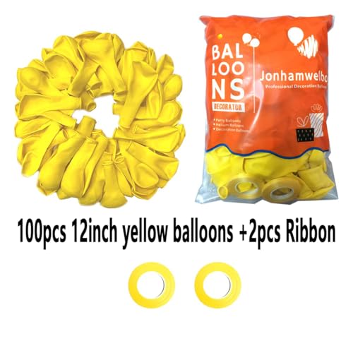 Image of Jonhamwelbor Yellow Balloons 12 inch 100 Pack Matte Dark Yellow Latex Helium Balloons for Baby Shower Birthday Wedding Party Decorations (With Ribbon)